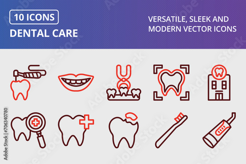 Dental Care Thick Line Two Colors Icons Set