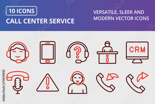 Call Center Service Thick Line Two Colors Icons Set