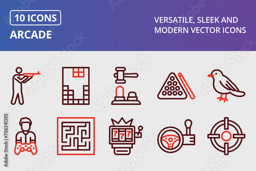 Arcade Thick Line Two Colors Icons Set