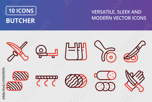 Butcher Thick Line Two Colors Icons Set