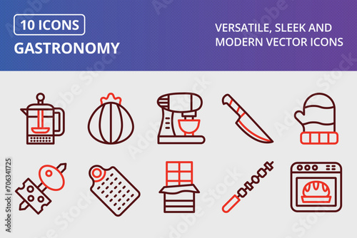 Gastronomy Thick Line Two Colors Icons Set