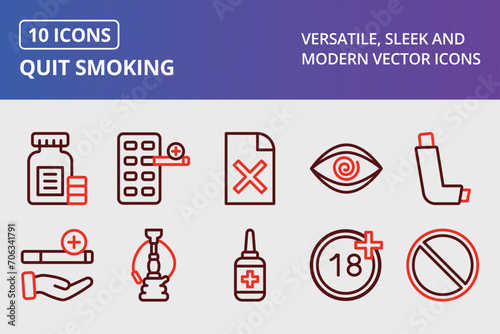 Quit Smoking Thick Line Two Colors Icons Set