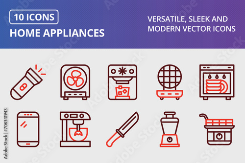 Home Appliances Thick Line Two Colors Icons Set