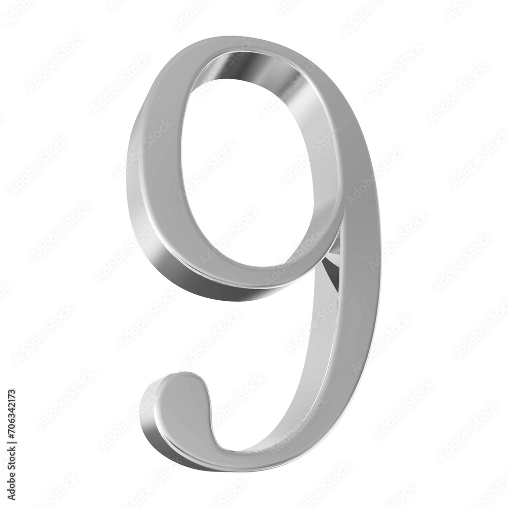 9 number Silver glitter 3D render 9 number Silver glitter 3D render