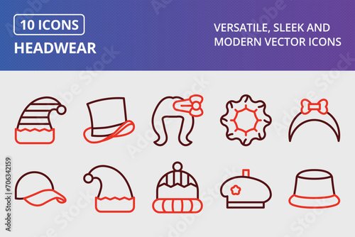 Headwear Thick Line Two Colors Icons Set