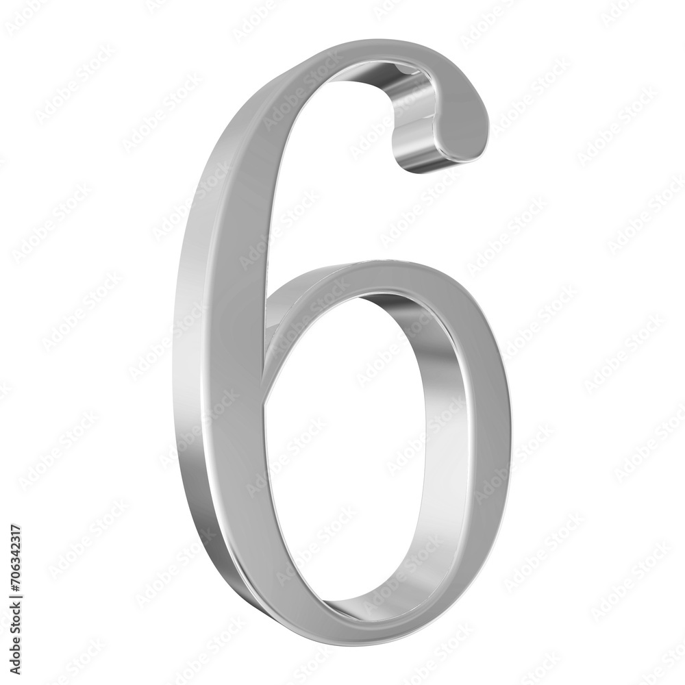 6 number Silver glitter 3D render 6 number Silver glitter 3D render
