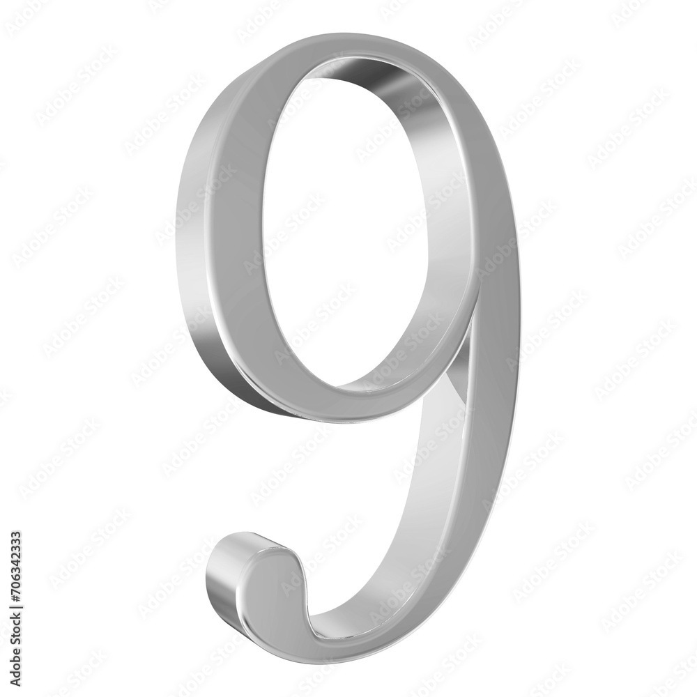 9 number Silver glitter 3D render 9 number Silver glitter 3D render