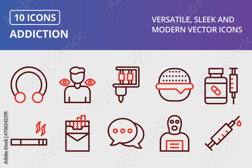 Addiction Thick Line Two Colors Icons Set