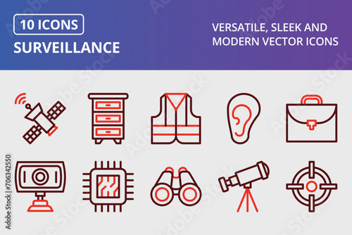 Surveillance Thick Line Two Colors Icons Set