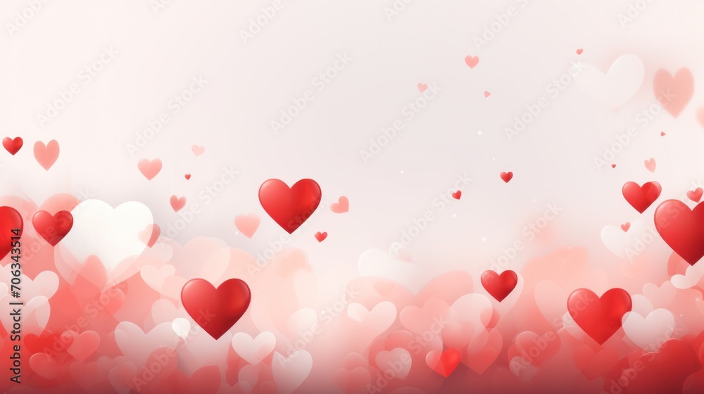 Valentine's Day background with red hearts and soft tones. Romantic greeting card design.