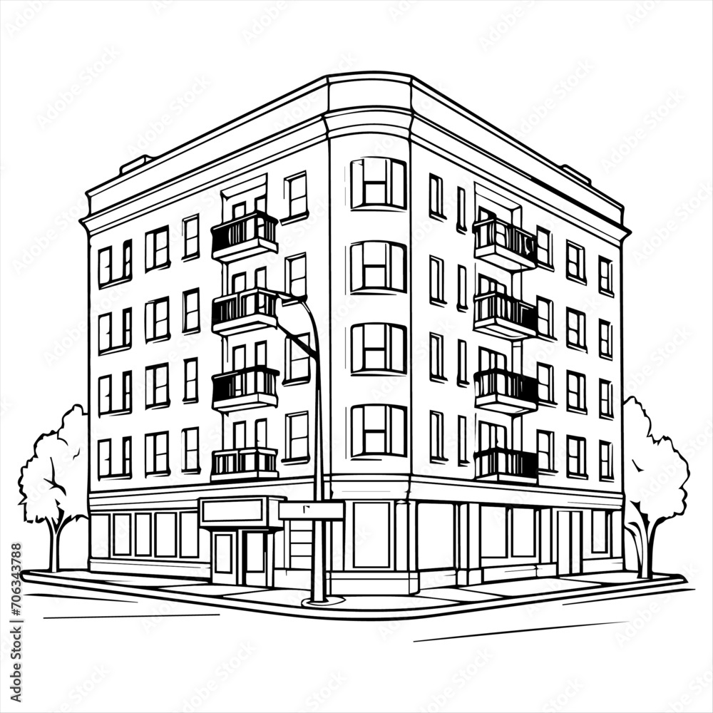 black and white style apartments construction vector graphic design illustration 