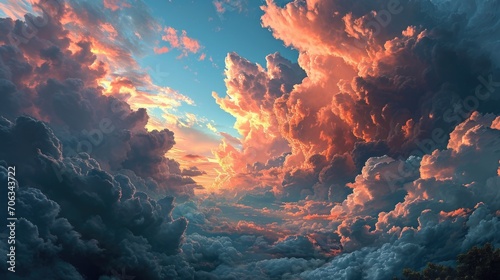 Ethereal Cloudscape Radiating Heavenly Light at Sunset