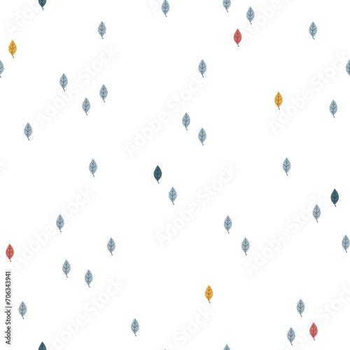 Seasonal floral seamless vector pattern with cute hand drawn leaves. Scandinavian style design. Fun background for apparel, fabric, wallpaper, textile, packaging, card, gift, cover, wrapping paper. photo