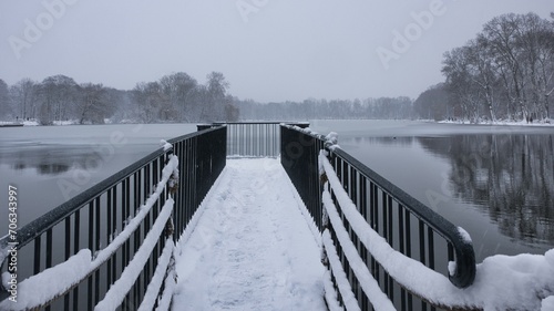 Trees, lake and pier in a winter scenery © Bogdan