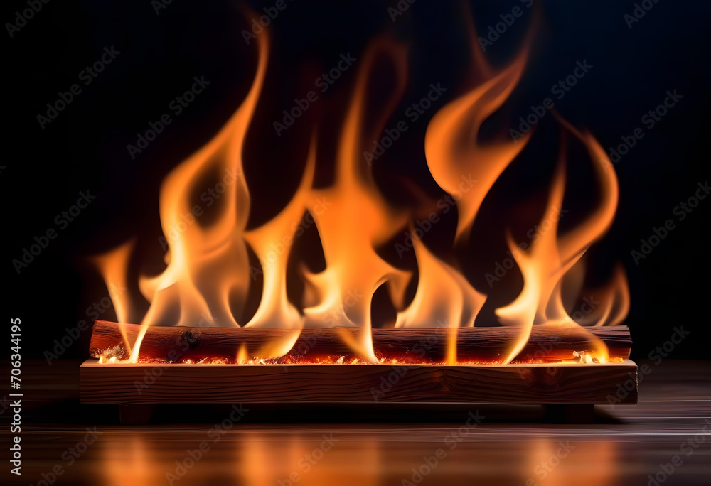 wooden table with Fire burning at the edge of the table, fire particles, sparks, and smoke in the air, wooden table with Fire burning at the edge of the table, fire particles, sparks, and smoke in the air,