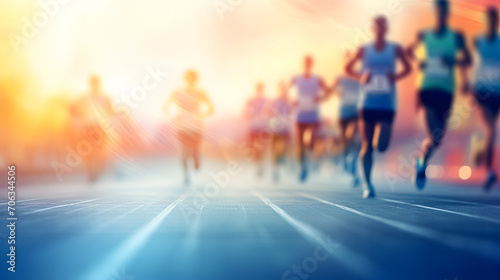 Blurred group of runners on racetrack for marathon
