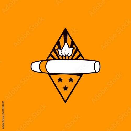 Cigar badge on isolated background. Tobacco leaf and cigar emblem in modern style. Premium quality cigar emblem. (ID: 706344702)