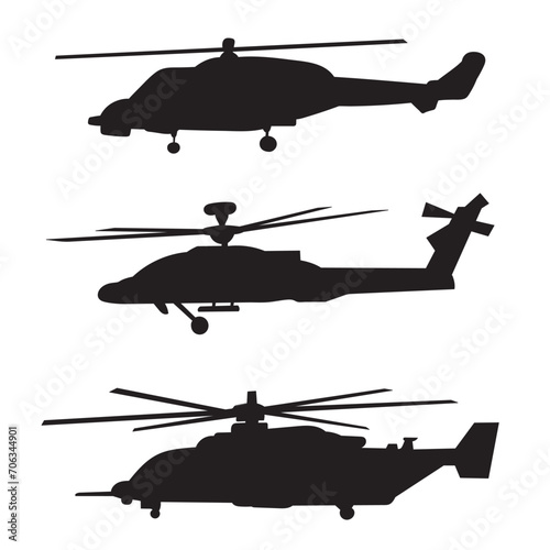 helicopters set silhouette on white background photo
