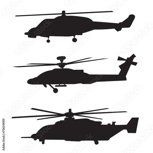 helicopters set silhouette on white background