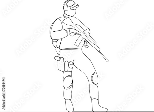 soldier with weapon line drawing, sketch, vector