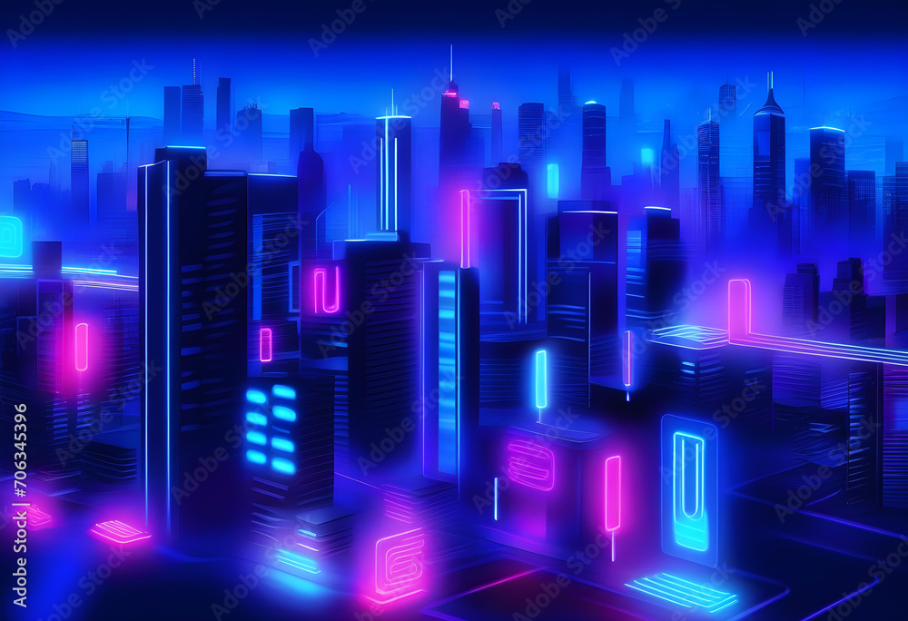 blue neon light city background