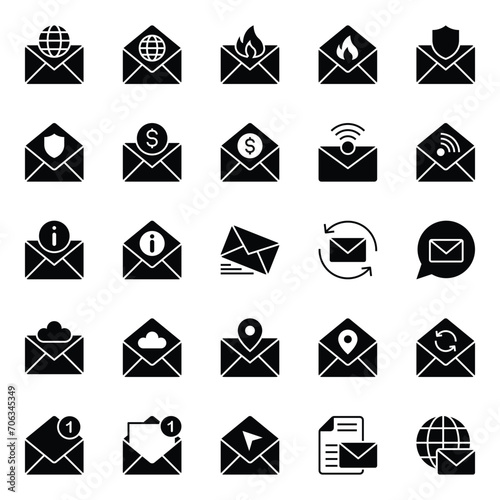 Glyph icons set for Email communication.