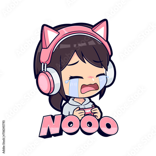 Cute girl gamer crying sad mascot logo gaming sticker