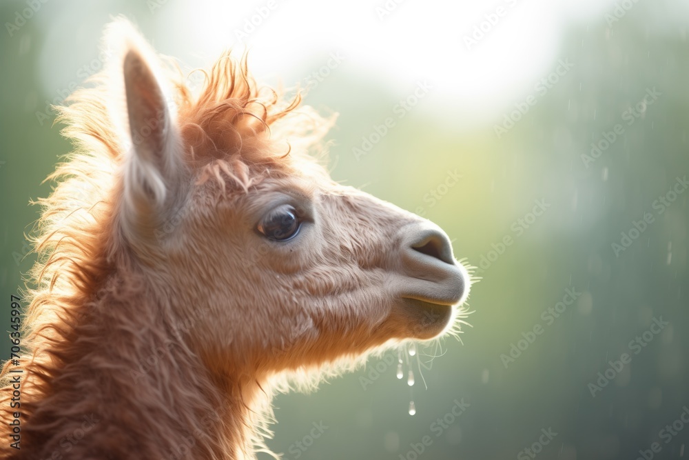profile shot of alpaca with sunlit halo