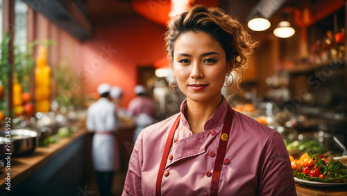 Portrait of female chef at a restaurant photo