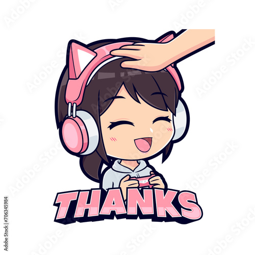Cute happy gamer girl expressions sticker gaming mascot logo