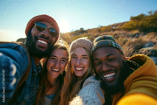 diversity and portrait of friends on a holiday while having fun together on weekend trip