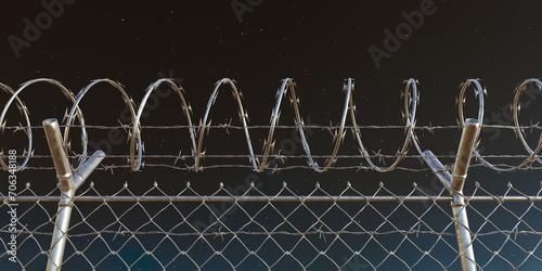 Silhouetted Barbed Wire Fence Under Starry Night Sky - Safety and Confinement