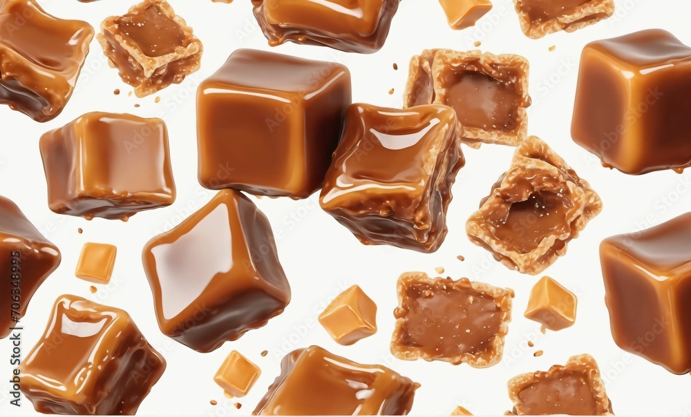 Caramel sauce or syrup splashes with toffee. Caramel sauce or syrup splashes with toffee.