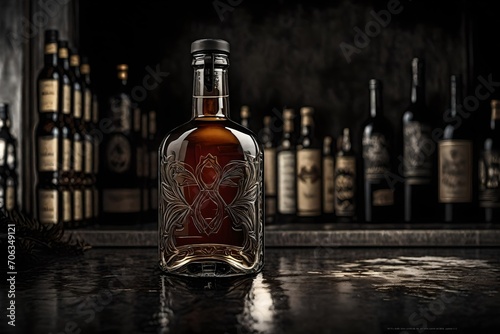 precious and expensive liquor bottle template  in a distillery photo