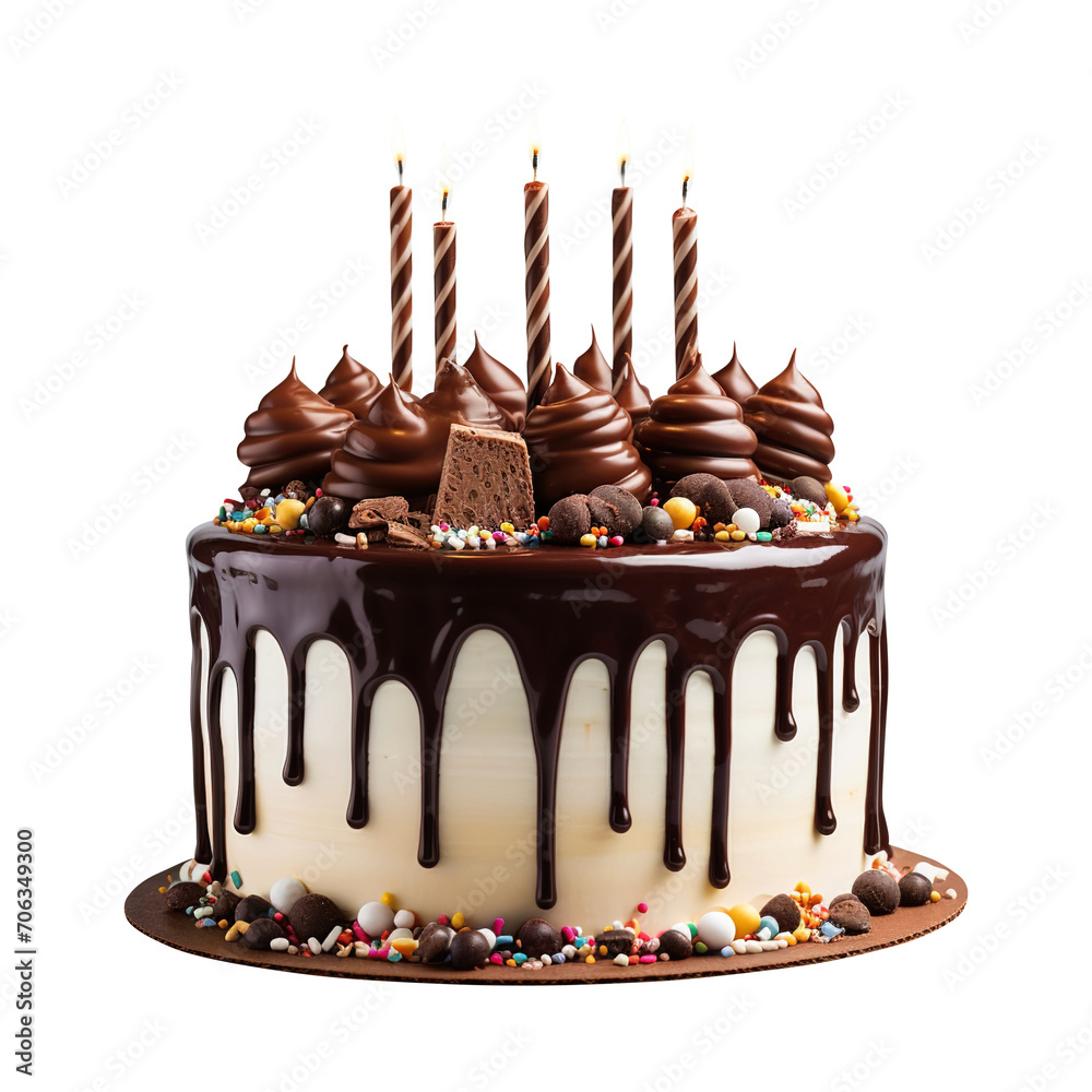 chocolate birthday cake with candle isolated on transparent background ...