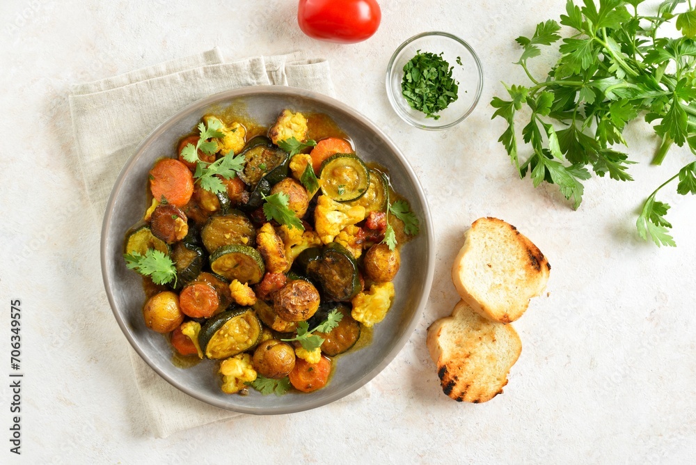 Vegetarian stew with mixed vegetables - obrazy, fototapety, plakaty 