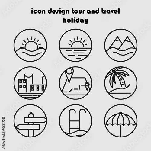 Set of travel and vacation icons in thin line style. Vector illustration