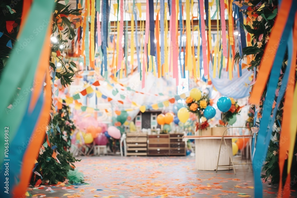 Fototapeta premium confetti and streamers being set up for a celebration