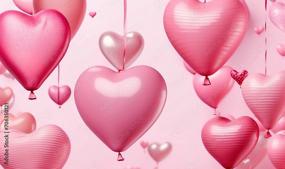 Valentine's day hearts ballons on love background, blank space