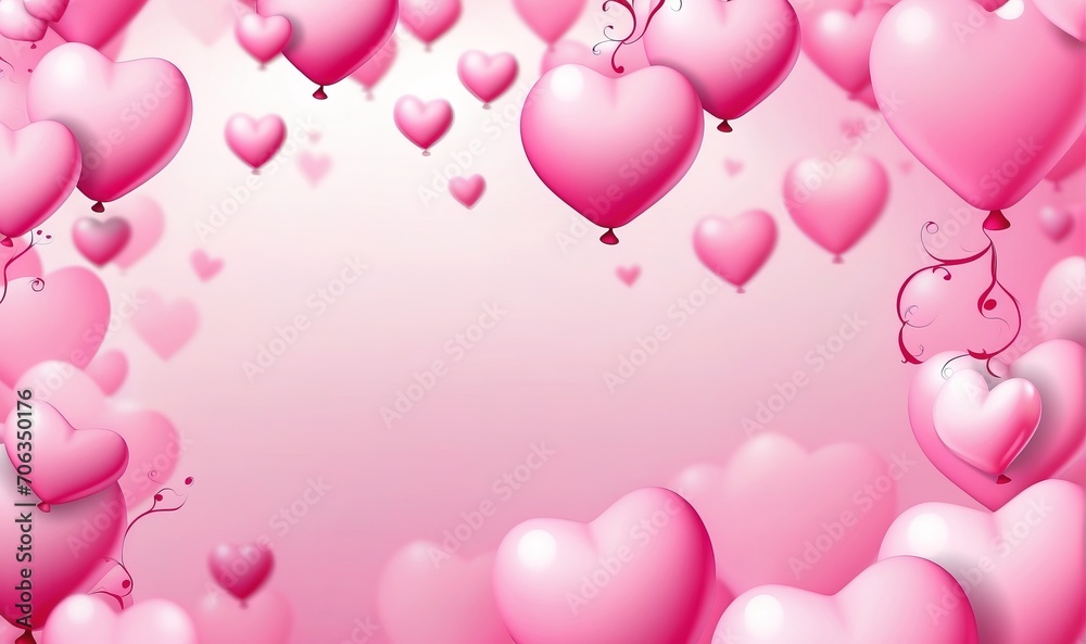 Valentine's day hearts ballons on love background, blank space