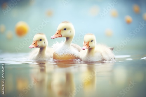 geese parents teaching chicks to swim