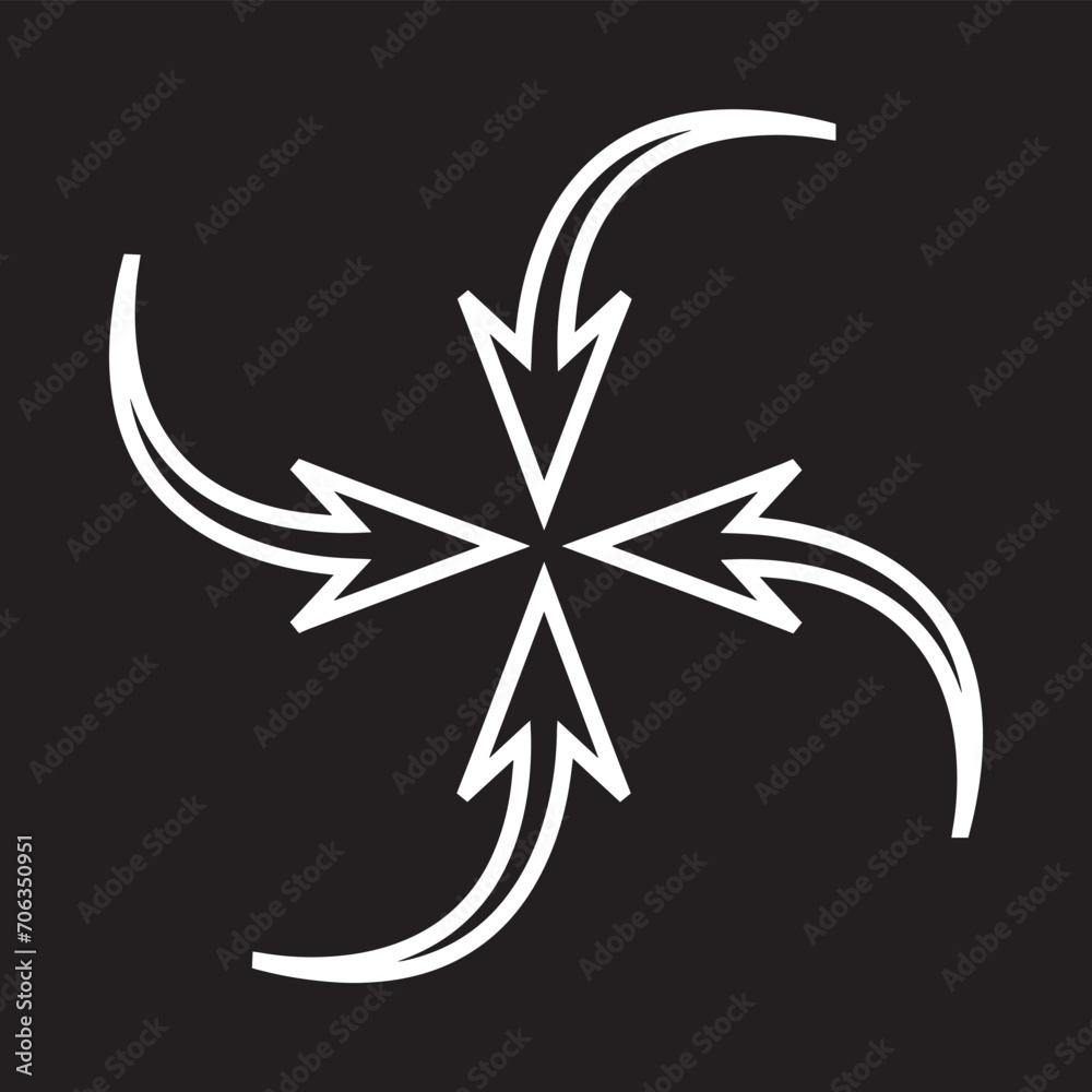 Inward arrow icon vector. Four Arrows icon sign symbol vector. Arrow pointing center vector icon illustration isolated on black background Inward arrow icon vector. Four Arrows icon sign symbol vector. Arrow pointing center vector icon illustration isolated on black background