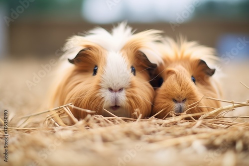 guinea pigs paw sticking out from hay photo