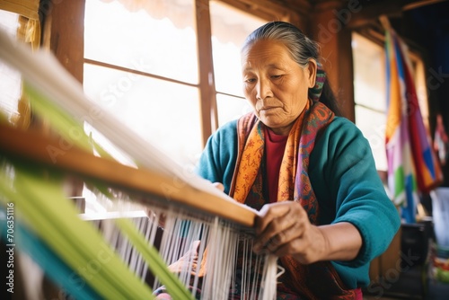 woman weaving on a traditional wooden loom