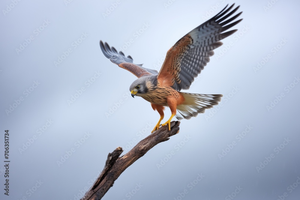 Fototapeta premium kestrel maintaining hover position against a backdrop of stormy skies