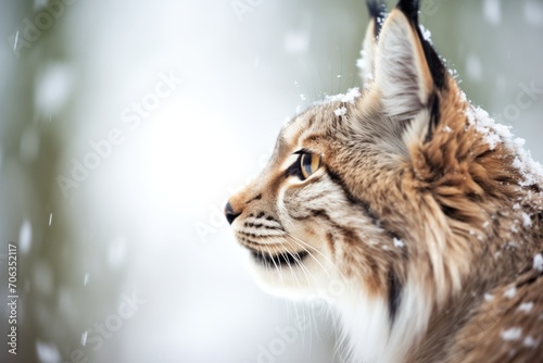 close-up of lynx ears against snowstorm