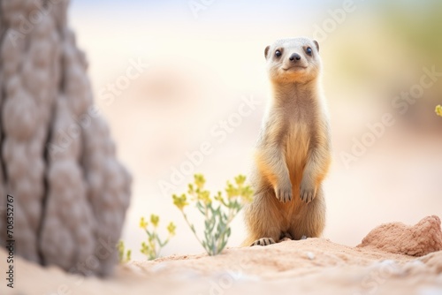 mongoose standing alert near desert plants