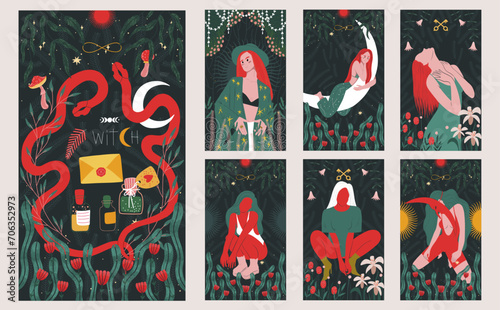 modern deck of tarot cards. prediction or fortune telling of the future and fate, mystical characters. printing on clothes or fabric