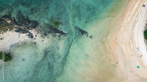 Drone flight on the sea coast from above