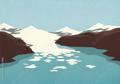 Scenic view of mountains and melting glacier
 photo